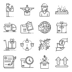 Parcel delivery icons set. Outline set of parcel delivery vector icons for web design isolated on white background