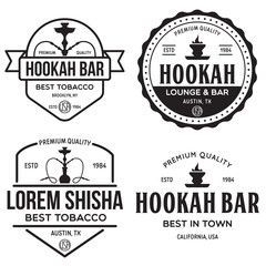 Obraz premium Set of hookah labels, badges and design elements. Hookah club. Shisha bar. Hookah lounge logo. Hookah pipes.