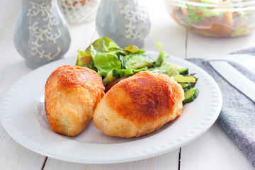 Chicken Kiev cutlets with filling, selective focus