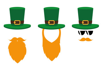 leprechaun character face with red beard and green hat set on white background vector illustration EPS10