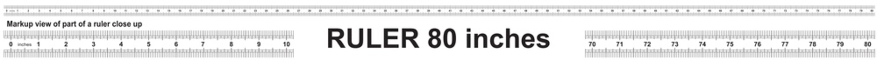 Ruler 80 inch. Precise measuring tool. Inches size indicators.