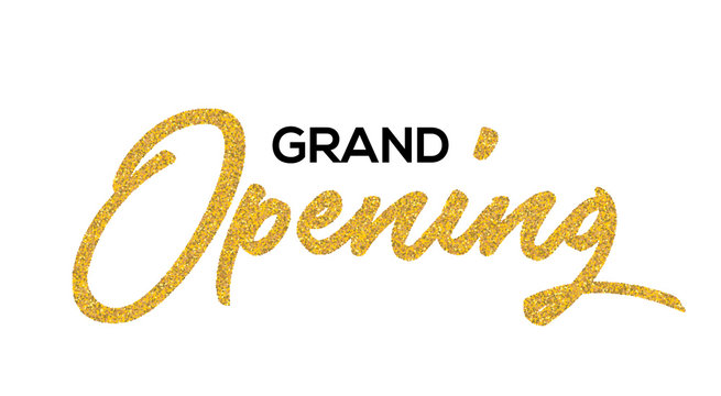 Grand Opening Gold calligraphic lettering design text. Vector handwritten isolated grand opening type