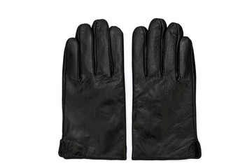 Top view of men's black leather gloves isolated on a white background in close-up