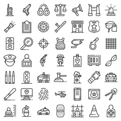 Police equipment icons set. Outline set of police equipment vector icons for web design isolated on white background