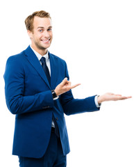 businessman showing something or copyspase