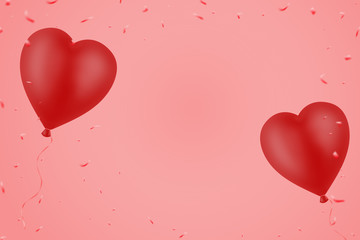 Two red inflatable balloon in the form of a heart on a pink background. Mothers Day. Valentine's day background.