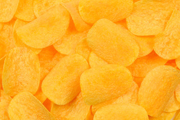 .Potato chips snack texture background. Top view.