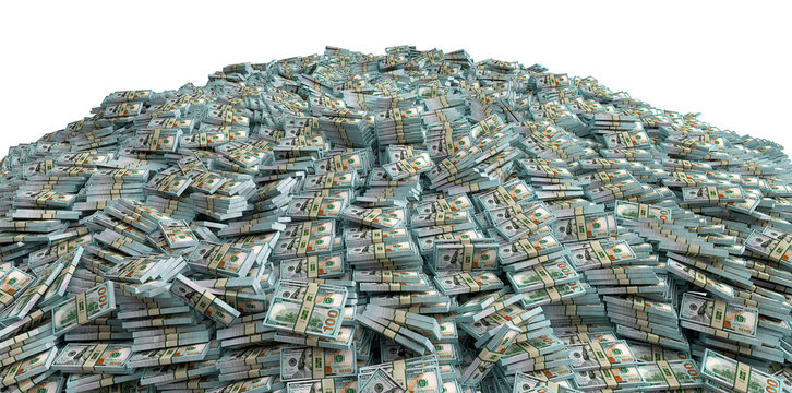 Millions of Dollars - Pile of new 100 Dollar Bills - 3D Rendering