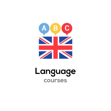 English language school logo course concept. Vector english speak fluent course design