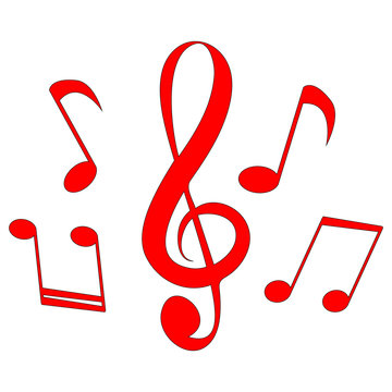 A set of different red musical notes on a white background