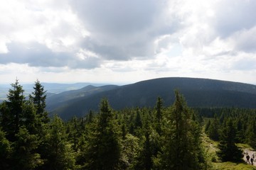 view of green mountains and sky