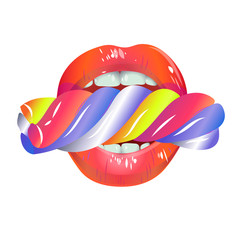 red lips with candy
