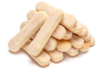 Traditional Italian Savoiardi ladyfingers Biscuits on White Background