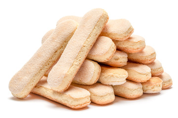 Traditional Italian Savoiardi ladyfingers Biscuits on White Background