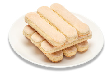 Fototapeta na wymiar Traditional Italian Savoiardi ladyfingers Biscuits on White Background