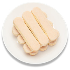 Traditional Italian Savoiardi ladyfingers Biscuits on White Background