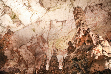 Stalactites and stalagmites in the caves of Postojna, Slovenia