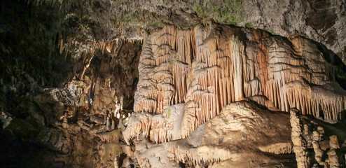 Stalactites and stalagmites in the caves of Postojna, Slovenia