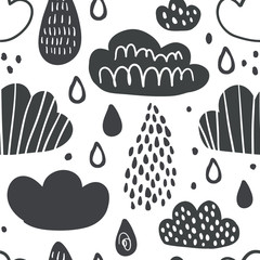 Cute seamless pattern with smiling clouds