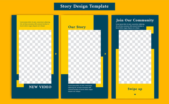Ready to use social media story template with casual sporty and formal style in yellow and navy blue color frame template for promotion and personal