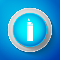 Lighter icon isolated on blue background. Circle blue button. Vector illustration