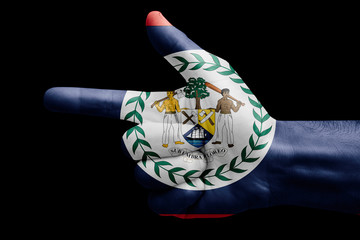 hand symbol with a sign of a gun, painted with the flag of belize