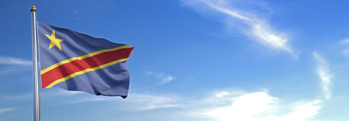 Flag of Democratic Republic of Congo rise waving to the wind with sky in the background