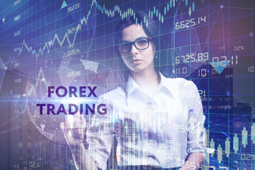 The concept of business, technology, the Internet and the network. A young entrepreneur working on a virtual screen of the future and sees the inscription: Forex trading