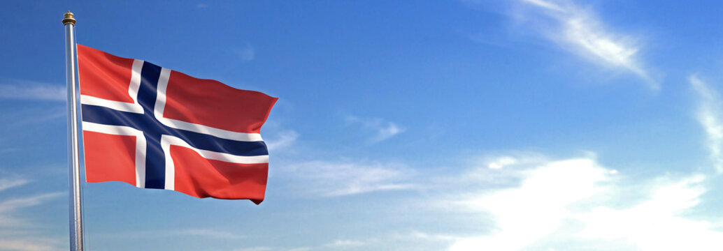 Flag of Norway rise waving to the wind with sky in the background