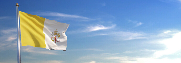 Flag of Vatican rise waving to the wind with sky in the background