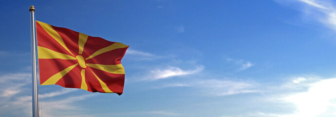 Flag of Macedonia rise waving to the wind with sky in the background