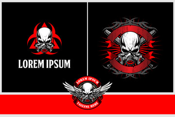 skull with gas mask biohazard and wing vector logo template