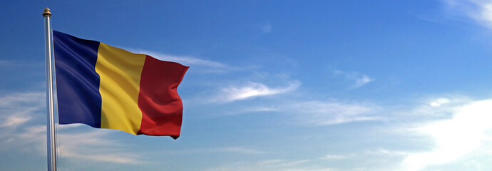 Flag of Romania rise waving to the wind with sky in the background