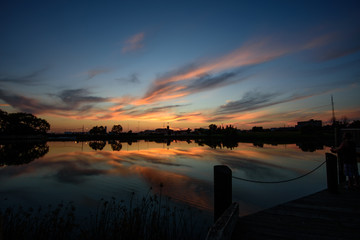 reflective sunset on the lake