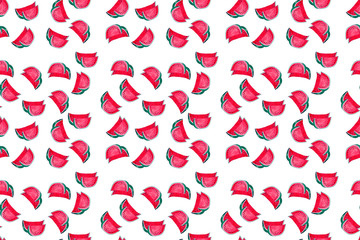 Pattern withslices of watermelon on white background