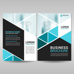 Business brochure cover template with blue triangles. Annual report cover design, flyer, magazine in A4