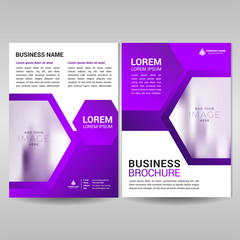 Corporate brochure cover template with purple hexagon. Annual report cover design, flyer, magazine in A4