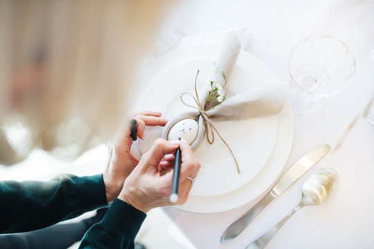 Simple festive Easter table setting with napkin Easter Bunny for one person