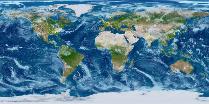 Geography World Map. Modified Toned With City Lights