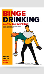 Vector illustration of friends drinking beer. Man carrying another drunk man. Beer Party Template design. Drinking concept.