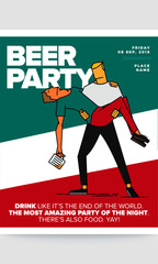 Beer Party Template design. Vector illustration of friends drinking beer. Man carrying another drunk man. Drinking concept.