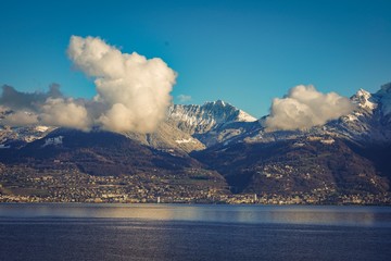 Naklejka na ściany i meble the scenic view of Lake Lucerne, Switzerland in winter