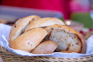 Bread Basket with Sliced Various Kinds of Fried Bread