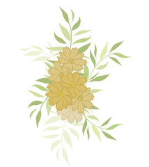 Vector illustration silhouette flowers with leaves. Floral background