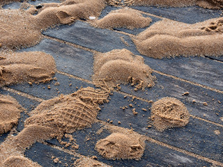Footsteps in the sand on a cold winters day
