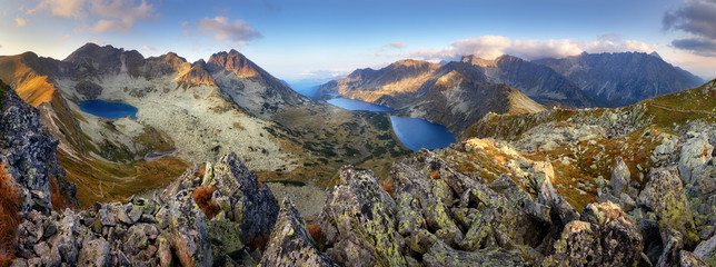 Mountain sunset panorama from peak - Slovakia Tatras - obrazy, fototapety, plakaty
