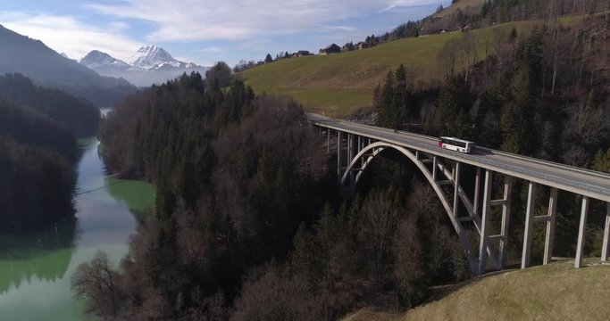 TPF bus on Javro bridge - Aerial 4K