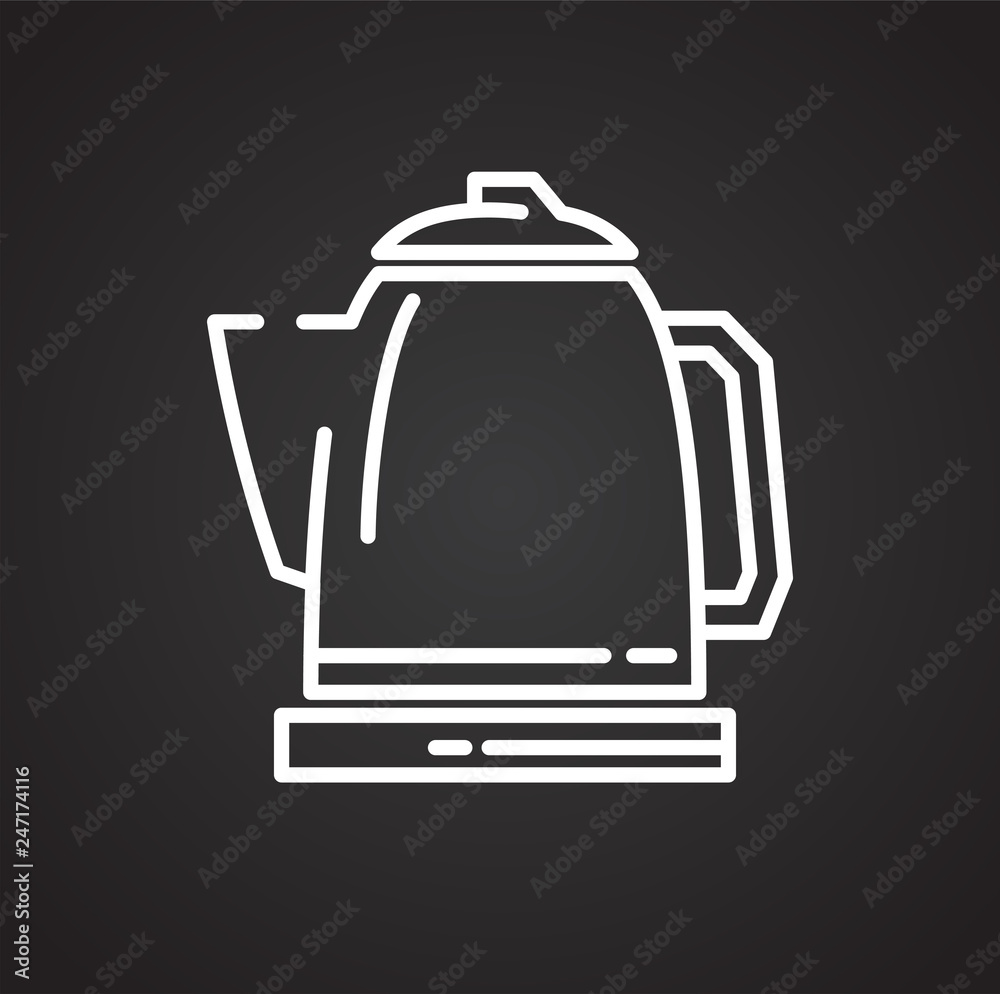 Poster kettle outline icon on black background for graphic and web design, modern simple vector sign. inter