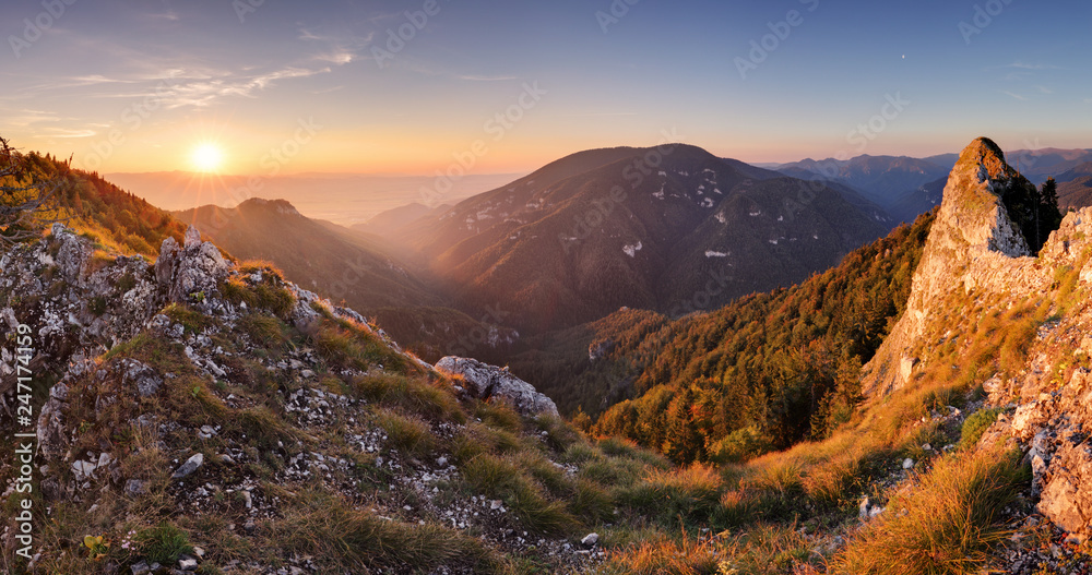 Canvas Prints Landscape with mountain and sun