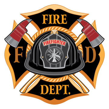 firefighter, fireman, volunteer, axe, cross, illustration, black, white, helmet, vintage, tool, emergency, fire, flames, ladder, equipment, hook, nozzle, rescue, department, symbol, red, safety, sign,